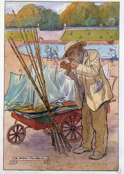Le marchand de bateaux au Jardin des Tuileries en 1909 - Charles Pezeu Carlopez