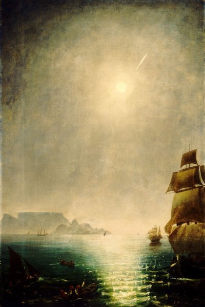 Vue au clair de lune sur Table Bay montrant la grande comète de 1843 - Charles Piazzi Smyth