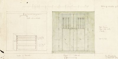 Conception pour une armoire, montrée en élévation de la façade et de l