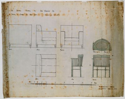 Conceptions pour une chaise rembourrée et une chaise à broche - Charles Rennie Mackintosh