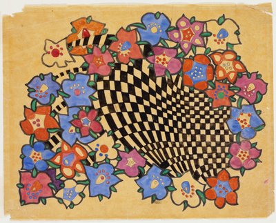 Motif de tissu floral et à carreaux, vers 1916 - Charles Rennie Mackintosh