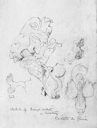 Croquis des sorties en bronze dans les toilettes, Certosa di Pavia - Charles Rennie Mackintosh