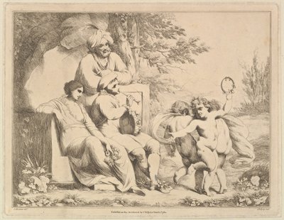 Trois putti dansant au son d