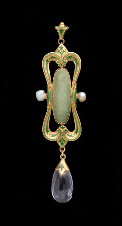 Pendentif (or, émail, gemme verte translucide et perle) - Charles Ricketts