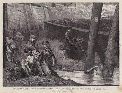 Enfants pauvres ramassant des morceaux de charbon sur les rives de la Tamise à Limehouse, Londres - Charles Ricketts