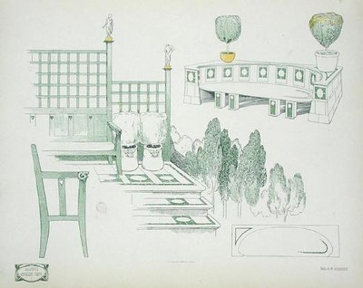 Détails des sièges et des terrasses, du début des années 1900, de 