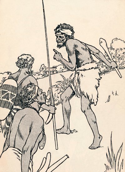 Hommes aborigènes approchant une ferme de colons, 1912 - Charles Robinson