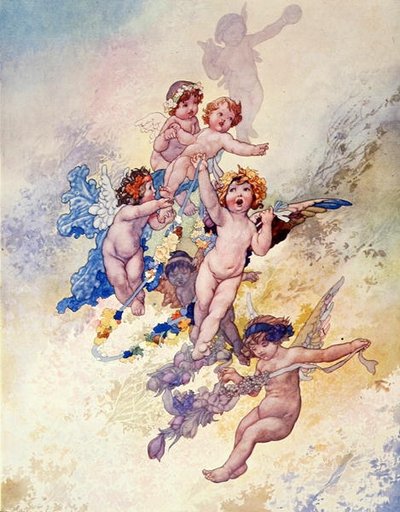 Putti avec Guirlandes de Fleurs - Charles Robinson