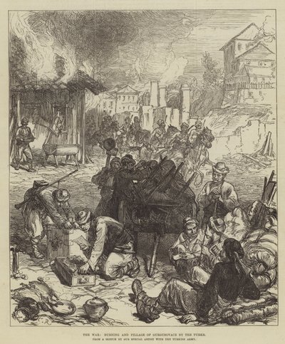 La guerre, incendie et pillage de Gurgusovacz par les Turcs - Sir John Charles Robinson