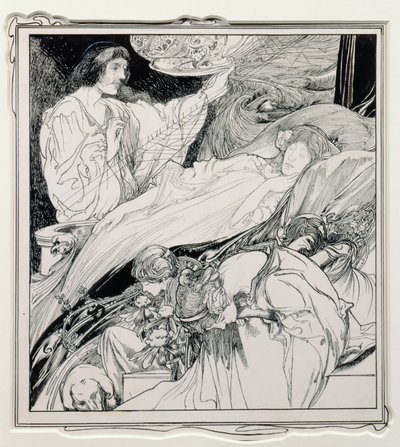 Là Elle Était, Si Belle, illustration de Briar Rose, The True Annals of Fairyland - The Reign of King Herla, pub. par J.M. Dent & Co. Ltd., 1900 - Charles Robinson
