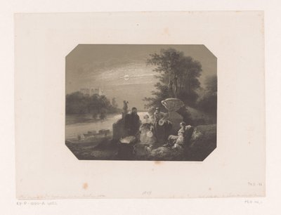 Hommes et femmes dans un paysage au clair de lune - Charles Rochussen