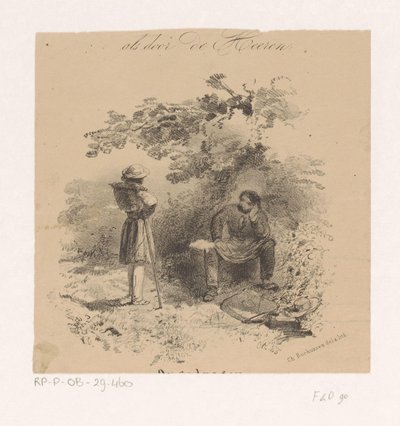 Peintre au repos discutant avec un autre artiste (Hollandsche schilderschool, teekeningen en schetsen van de beroemdste schilders van Nederland) - Charles Rochussen
