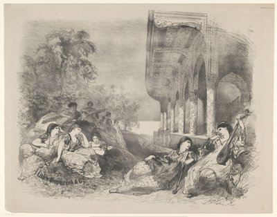 Scène de pièce de théâtre avec des femmes orientales - Charles Rochussen
