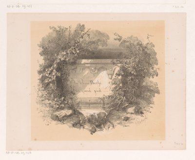 Titre sur mur dans un paysage (Titrepage pour: Jacques Collin de Plancy, La Reine Berthe au grand pied, 1842) - Charles Rochussen