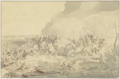 Bataille entre cavalerie et infanterie en tenue du XVIe siècle - Charles Rochussen