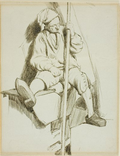 Homme assis, tenant un bâton dans la main gauche - Charles Samuel Keene