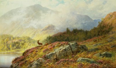 Cerfs dans un paysage des Highlands - Charles Stuart