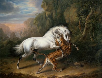 Un tigre attaquant un étalon arabe, 1824 - Charles Towne