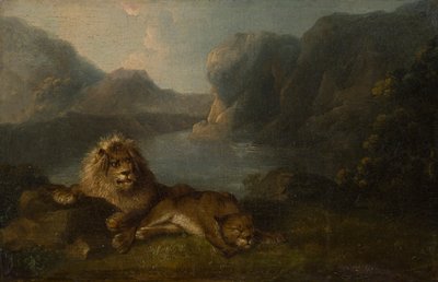 Lions dans un paysage lacustre - Charles Towne