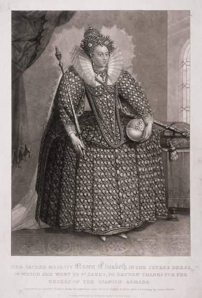 La reine Elizabeth I tenant sceptre et orbe, 1868 - Charles Turner