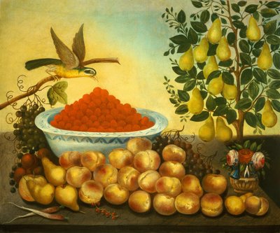 Nature morte : fruits, oiseau et poirier nain, 1856 - Charles V. Bond