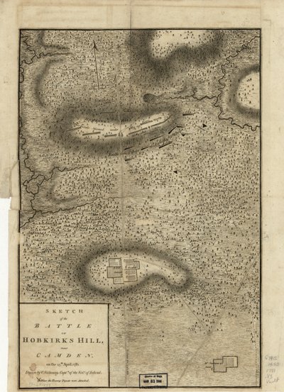 Esquisse de la bataille de Hobkirks Hill, près de Camden, le 25 avril 1781, publiée à Londres, 1794 - Charles Vallancey