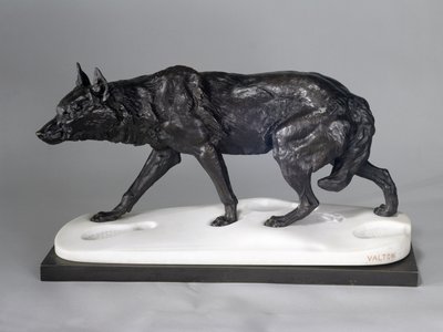 Loup traquant dans la neige - Charles Valton