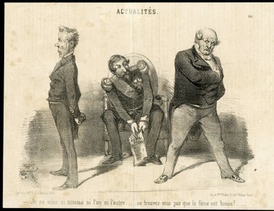 Illustration de Charles Vernier (? -1887) dans Le Charivari - Président de la République, Ministère, Fauteuil (symbole du pouvoir) - Napoléon III, Barrot Odilon (1791-1873), Ministre, Faucher Léon (1803-1854) - Charles Vernier