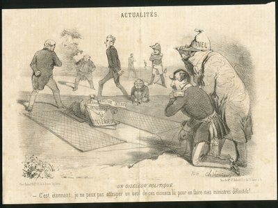 Illustration de Charles Vernier (? -1887) dans Le Charivari - Un oiseleur politique - Président de la République, Ministère de l