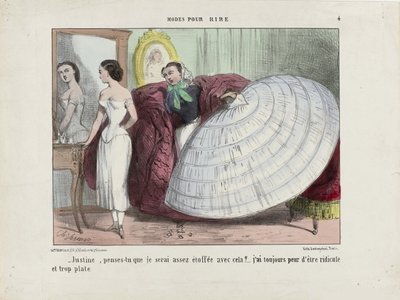 Justine, penses-tu que je serai assez étoffée avec cela... De Modes pour rire, 1855-1859 - Charles Vernier