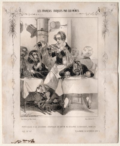 Les Français croqués par eux-mêmes: Perruques à la Julienne, Chapeaux de satin, 1840 - Charles Vernier