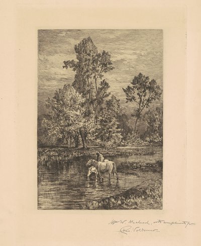 Paysage avec chevaux buvant - Charles Volkmar