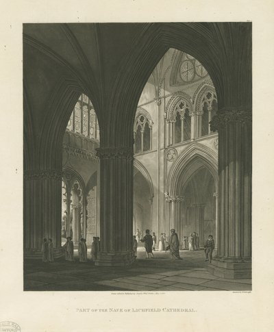 Intérieur de la cathédrale de Lichfield - Nef (gravure aquatinte) - Charles Wild