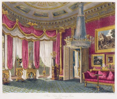 Salon en satin rose (deuxième vue) Carlton House, gravé par R. Reeve de 