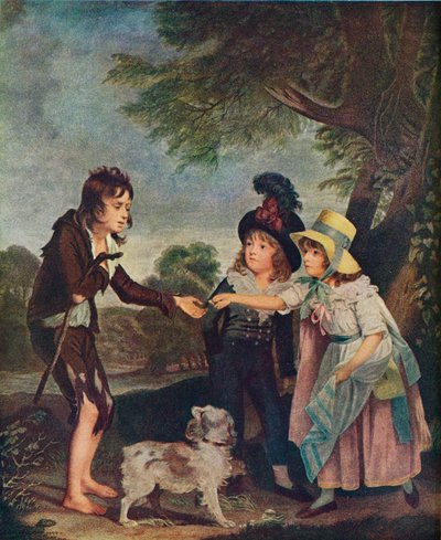 Portrait des enfants de Sir Francis Ford donnant une pièce à un garçon mendiant. Exposé en 1793, 1906 - Charles Wilkinson