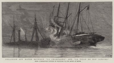 Collision au large du Havre entre La Champagne et La Ville de Rio Janeiro - Charles William Wyllie