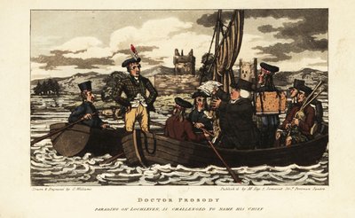 Touristes anglais et Écossais en veste tartan naviguant sur le Loch Leven dans les Highlands écossais - Charles Williams