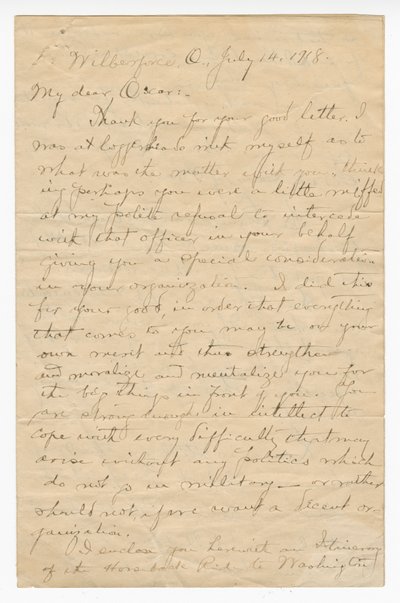 Lettre à Oscar W. Price du Colonel Charles Young, 14 juillet 1918 - Charles Young