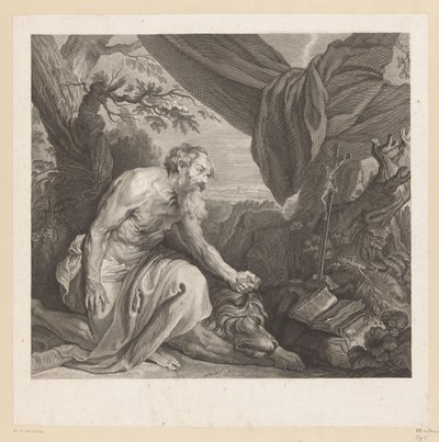 Jérôme avec un lion endormi et un crucifix - Charles de Beauvais (rejected attribution)