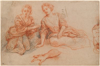 Deux jeunes femmes assises par terre [recto] - Charles de la Fosse