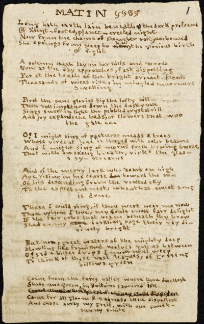 Poème de Charlotte Brontë. Copie autographe, avec des suppressions, du poème 