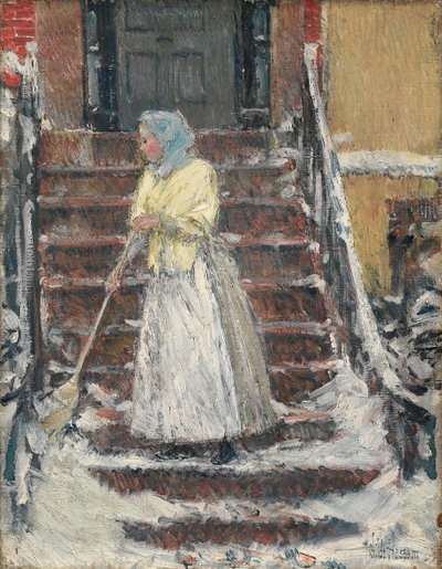 Balayage de la neige, années 1890 - Childe Hassam