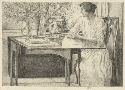 La Table Coloniale (Holley House, Cos Cob) (recto); Paysage avec Grange (verso) - Childe Hassam