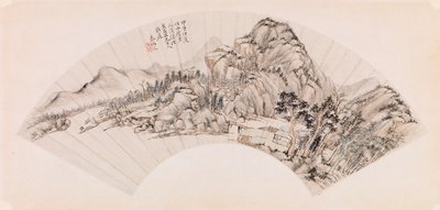 Éventail représentant un paysage - Chin Ping wen Chin Ping wen