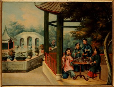 Scène de jardin chinois avec des dames prenant le thé, milieu du 19ème siècle - Chinese School