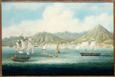 Vue de Victoria, Hong Kong avec des navires britanniques et d