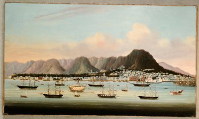 Vue de Victoria, Hong Kong, avec le Hulk H.M.S Princess Charlotte et des navires américains, britanniques et français, vers 1862 - Chinese School