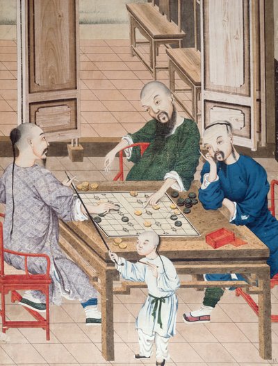Un jeu de stratégie en Chine, fin du 18ème siècle (aquarelle sur papier) - Chinese School