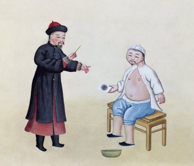 Un acupuncteur avec son patient, vers 1785 - Chinese School