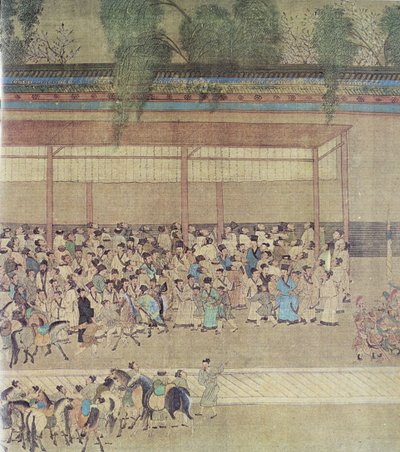 Anciens Chinois attendant les résultats des examens, fac-similé du rouleau chinois original - Chinese School